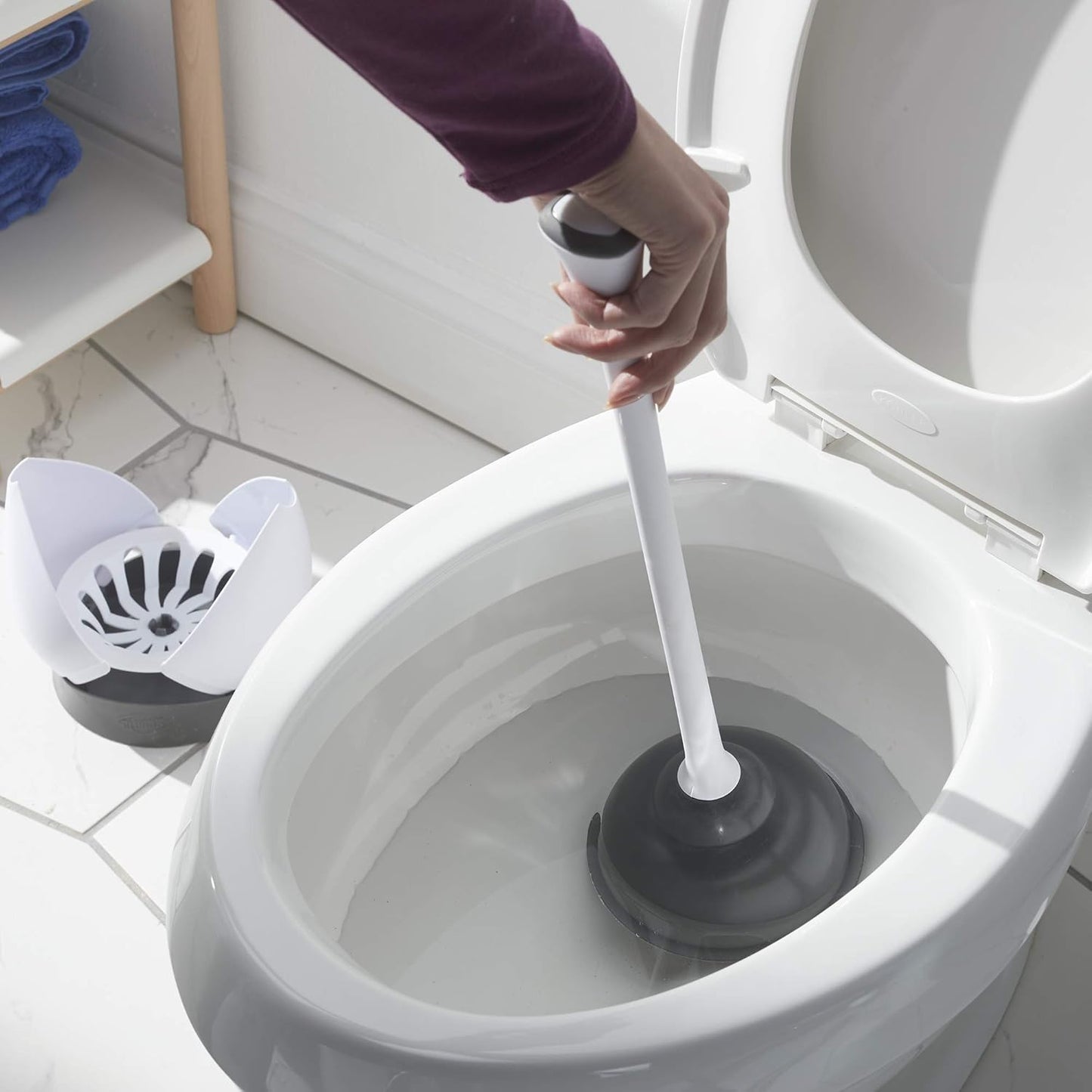 Clorox Toilet Plunger with Hideaway Holder Caddy Heavy-Duty Compact De