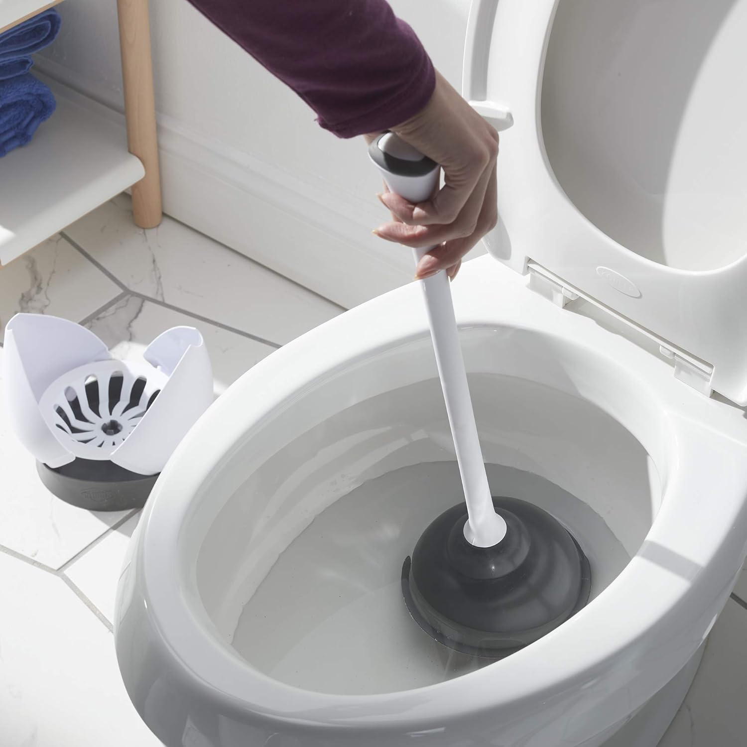 Clorox Toilet Plunger with Hideaway Holder Caddy Heavy-Duty Compact De
