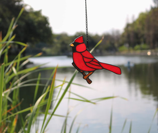 Cardinal Gifts Bird on Branch Stained Glass Window hangings,Cardinal D