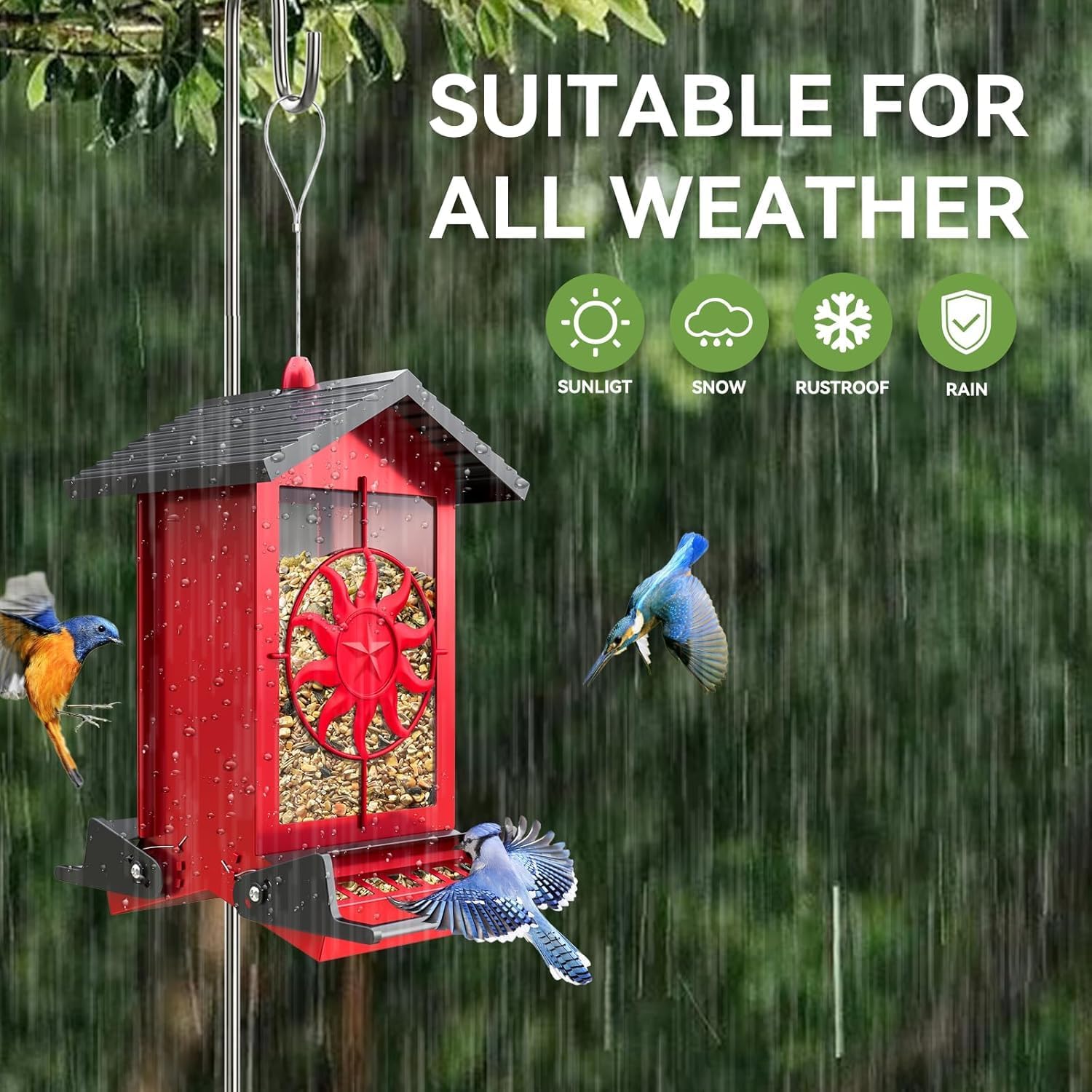 Metal Squirrel Proof Bird Feeders for Outdoors Hanging with Weight Act