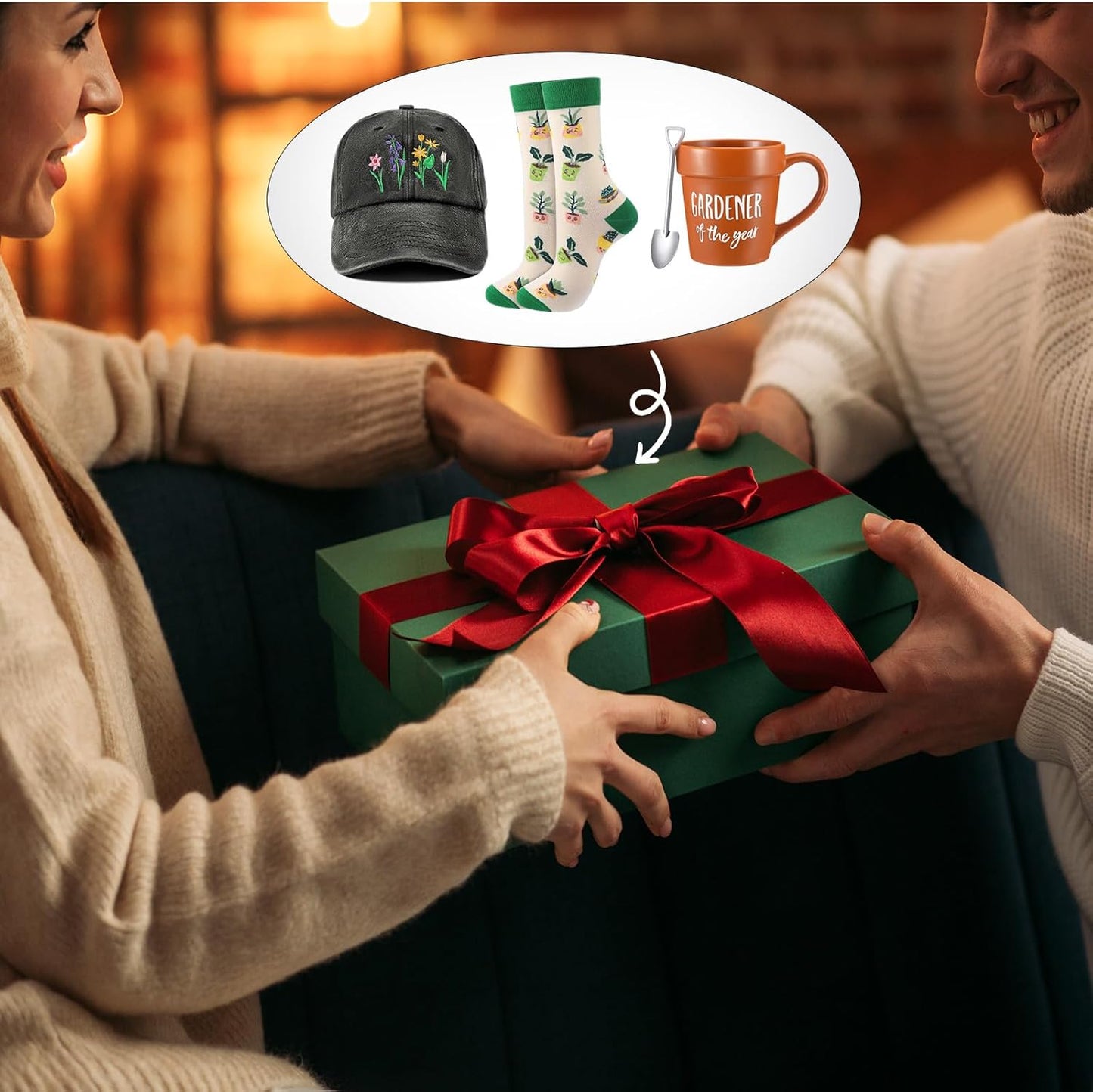 4 Pcs Plant Lover Gift Set for Women Plants Themed Christmas Birthday Gift Set with 15oz Coffee Cup Gardening Hat Gardener Plant Socks Shovel Spoon for Lady Mom Gardening Supplies