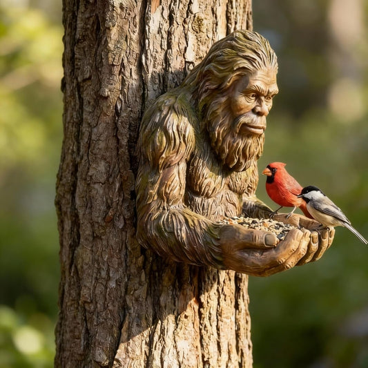 Forest Guardian Bird Feeder Sculpture - Waterproof Tree-Mounted Resin Face, Outdoor Garden Yard Art Decor for Backyard Wildlife Attracting Birds