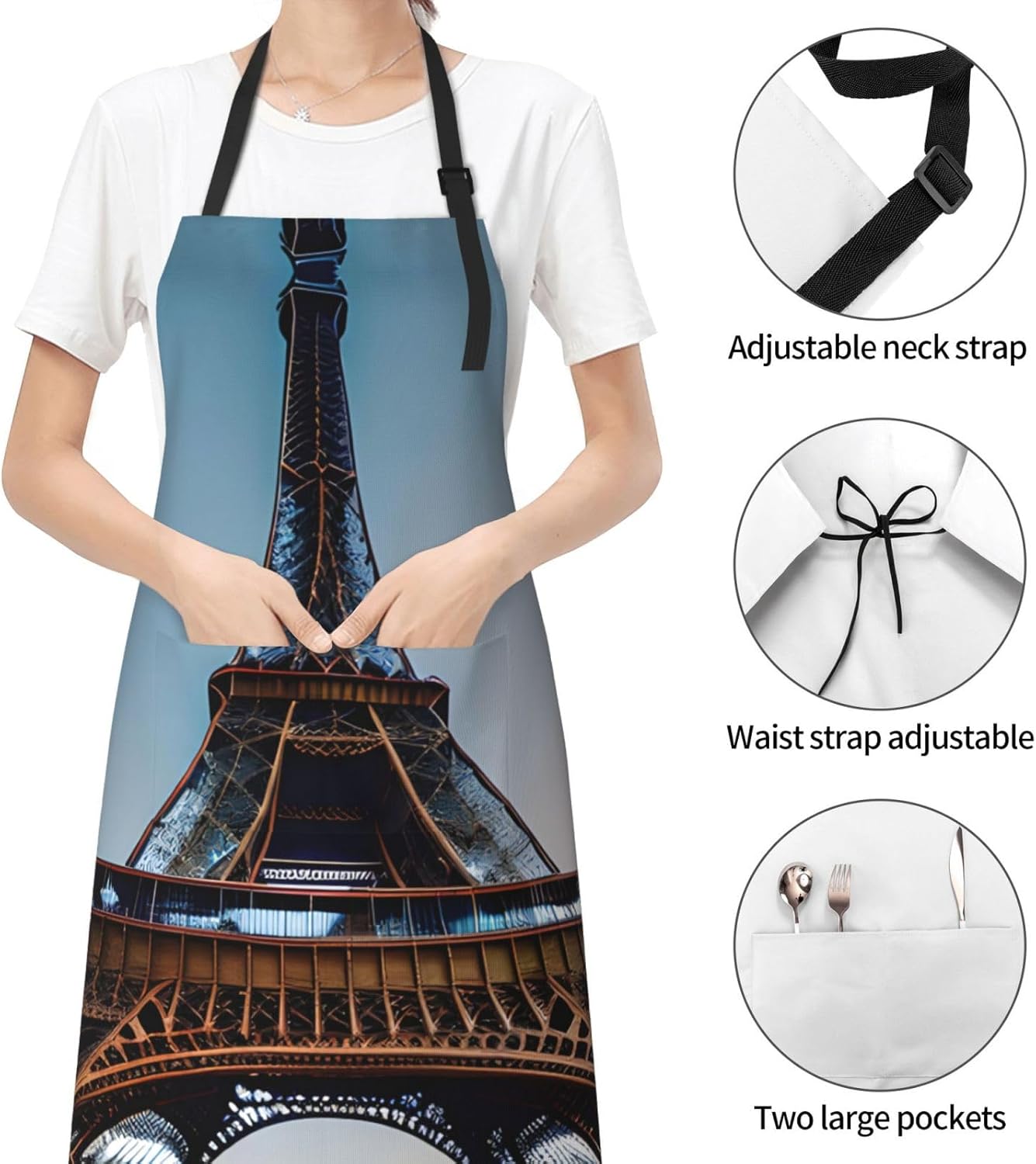 Paris Eiffel Tower Print Laundry apron 28x33 In Waterproof Kitchen Apron with Pockets for Cooking Baking