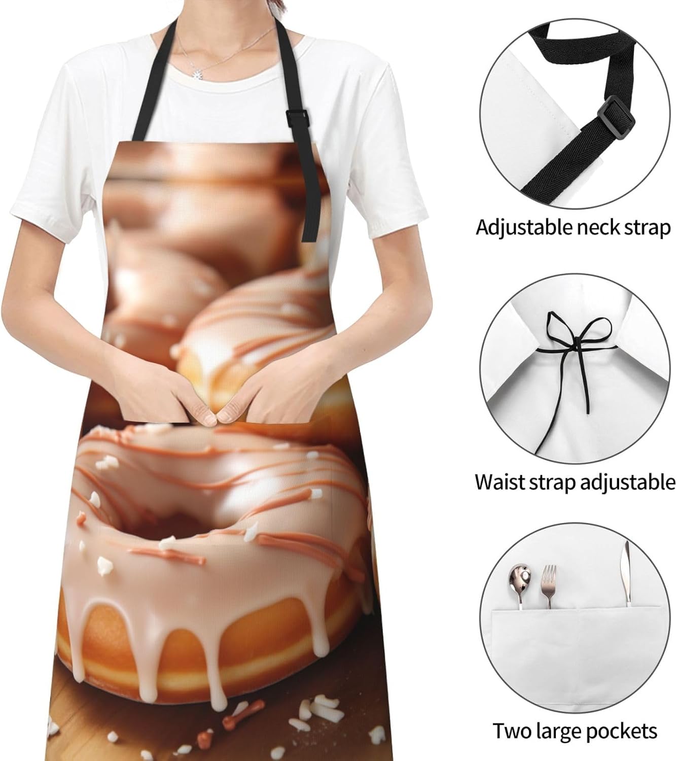 Donuts print Waterproof apron with pocket adjustable cooking apron for adult kitchen bibs to bake