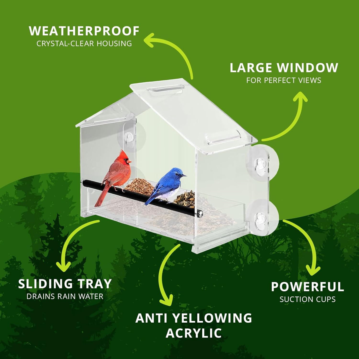 Nature Gear Window Bird Feeder with Strong Suction Cups, Clear Acrylic