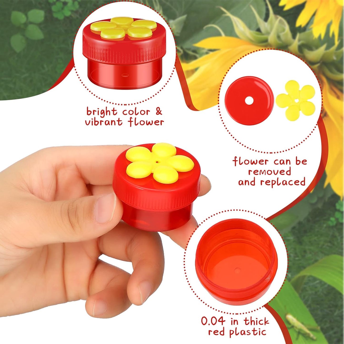 8 Pcs Hummingbird Feeder Handheld Window Flower Mini Hand Held Hummingbird Ring Feeders Wild Bird for Outdoors Backyard Birdwatcher Gifts Supplies(Red Bottom)