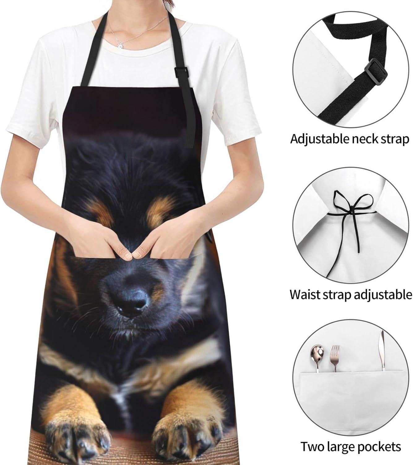 puppies dog Print Laundry apron 28x33 In Waterproof Kitchen Apron with Pockets for Cooking Baking