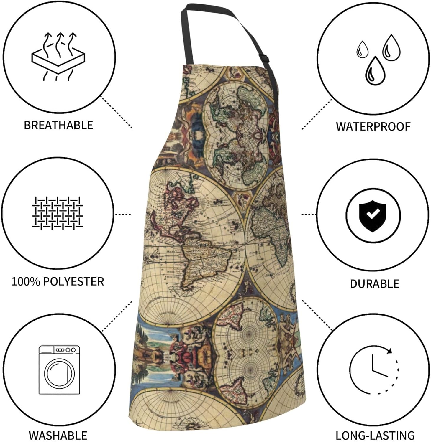 Ancient Map World Globe Print Laundry apron 28x33 In Waterproof Kitche