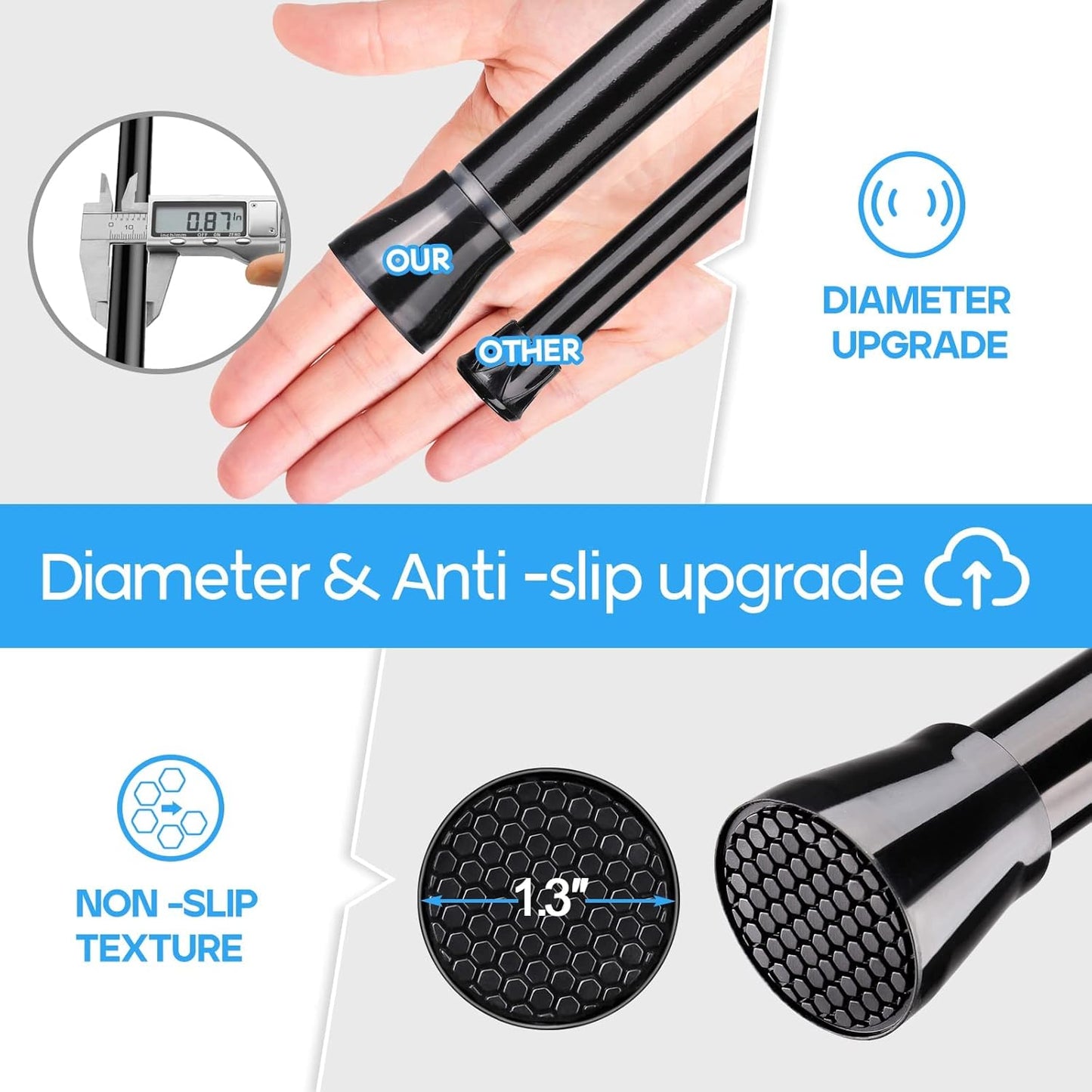 Tension Curtain Rod Black Tension Rod 28 To 48 Inch Spring Curtain Rods Non Slip Tension Rods 1pcs For Windows No Drilling Adjustable Tension Rods of Curtains Window Closet Kitchen Wardrobe