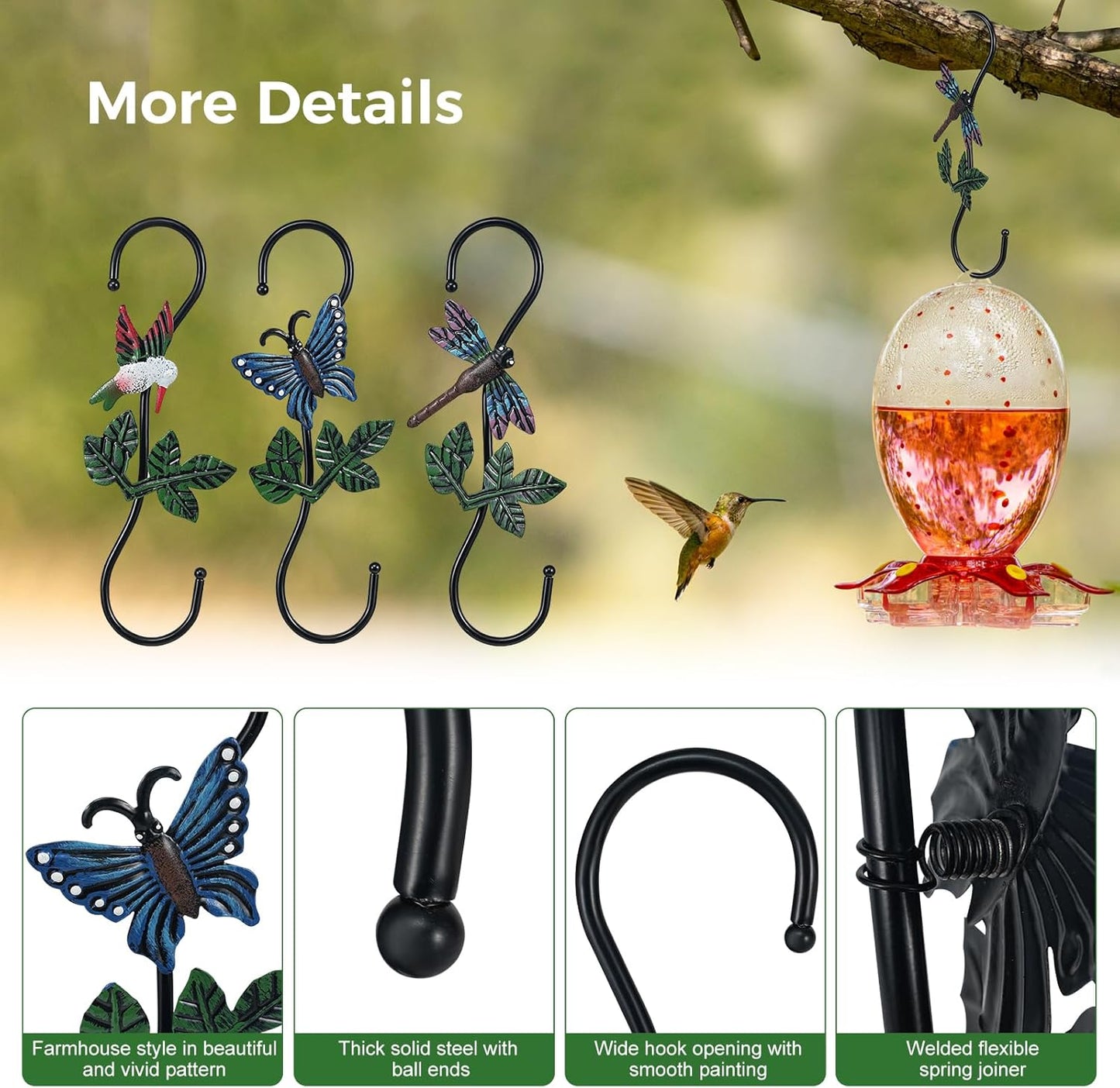 Large Decorative S Hooks, Set of 3 Plant Hangers, Beautiful and Vivid Plant Hook for Hanging Outdoor Indoor Garden Plants, Flower Baskets, Pots, Bird Feeders