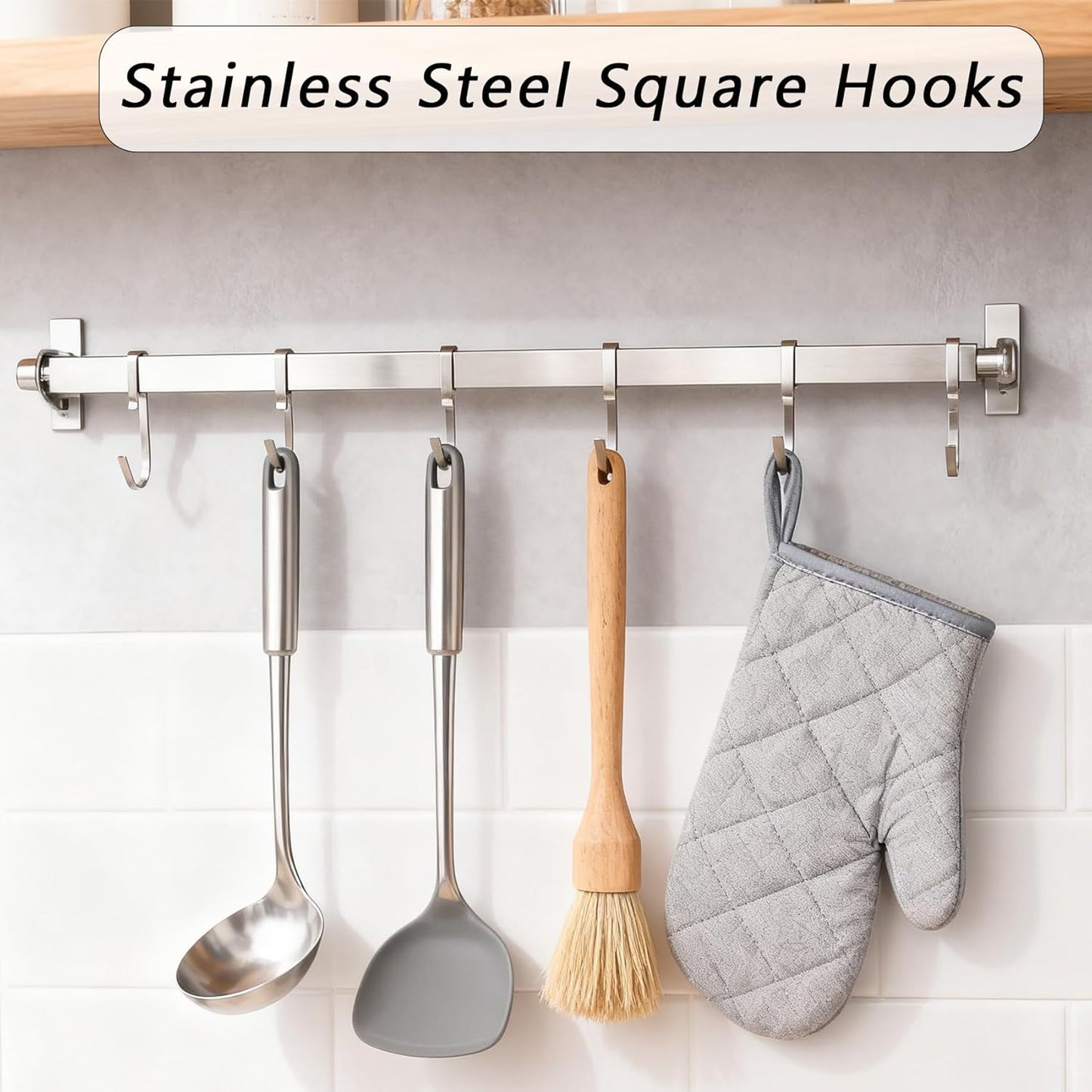 5Pcs Square Hooks, Stainless Steel Universal Hook, Utility Metal Hooks, Small Hanger for Home Kitchen Bathroom Bedroom Garden Office Hanging Pan Cup Pot Coat Bag Keys Plants, Under Racks