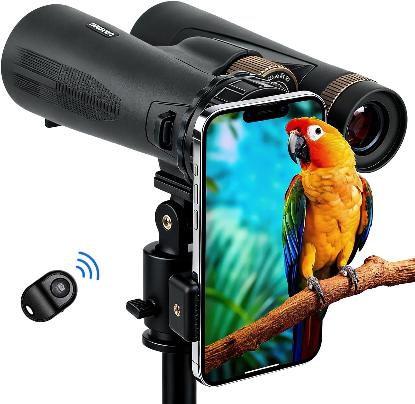 Universal Phone Adapter Mount 360° Rotation - Fits 16-50mm Eyepieces for Telescope/Microscope/Spotting Scope/Birdwatching Clamp High-Strength Stable Mount (Equipped with Wireless Shutter Mode)