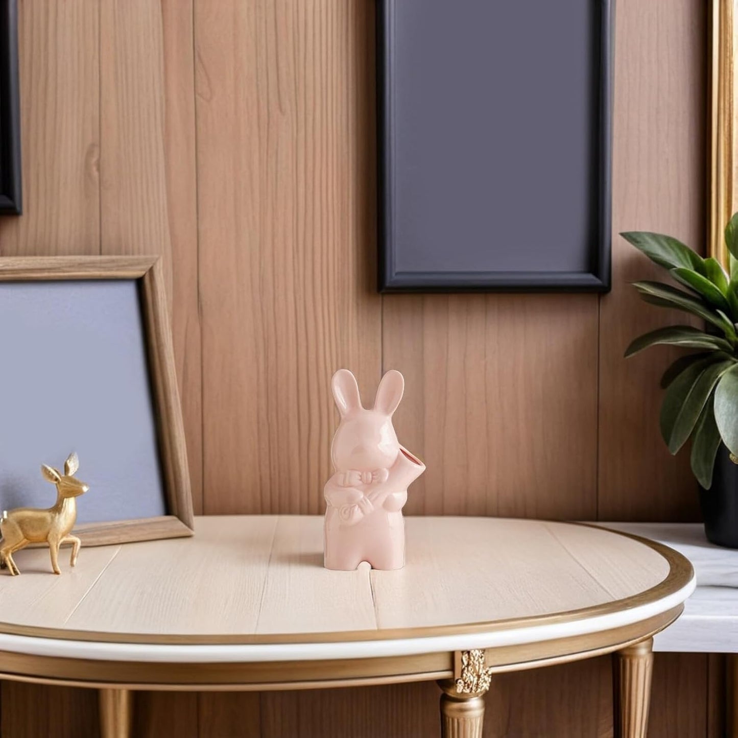 FAVOMOTO Hydroponic Ceramic Flower Vase Cute Bunny Planter Pot with Realistic Rabbit Sculpture for Living Office Decor Porcelain Rabbit Vase for DIY Floral Arrangements and Home Accent