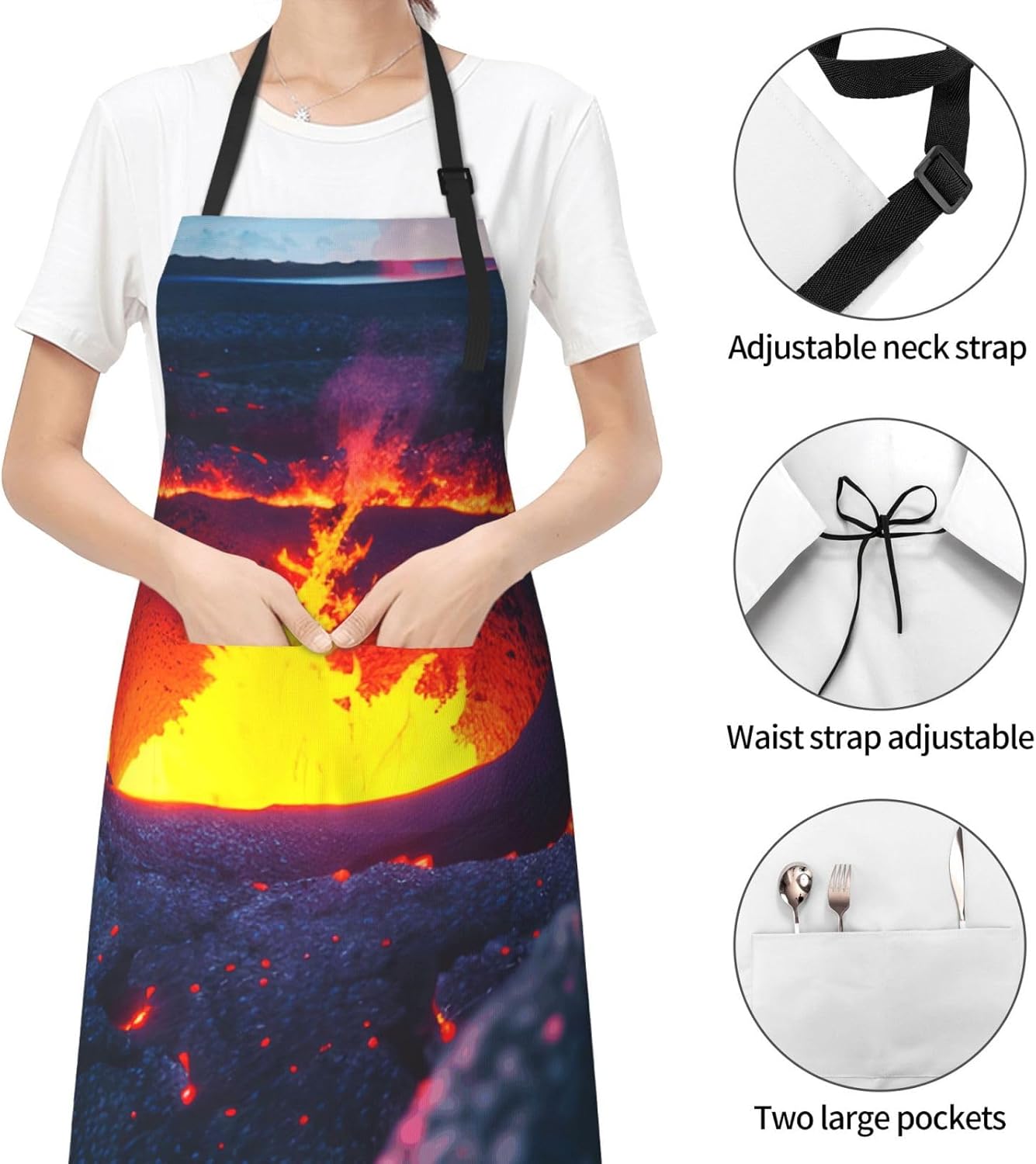 YANYU Kilauea Volcano Print 28x33 In Kitchen Apron Stylish Chef Apron with Pockets for Cooking Baking Painting