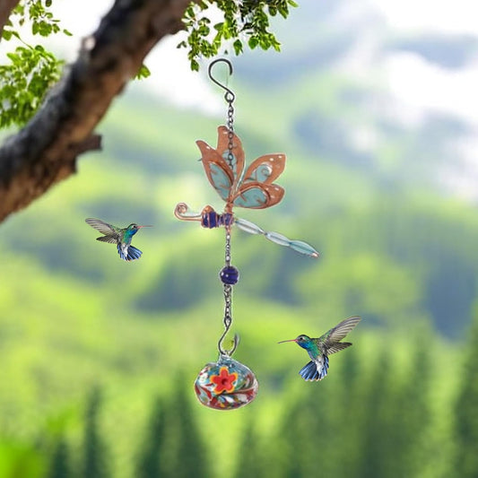 Genérico Hummingbird Feeder – Glass with Wind Chime for Birds, Hummingbirds with Wind Chimes, for Gardens, Parties, Patios Balconies
