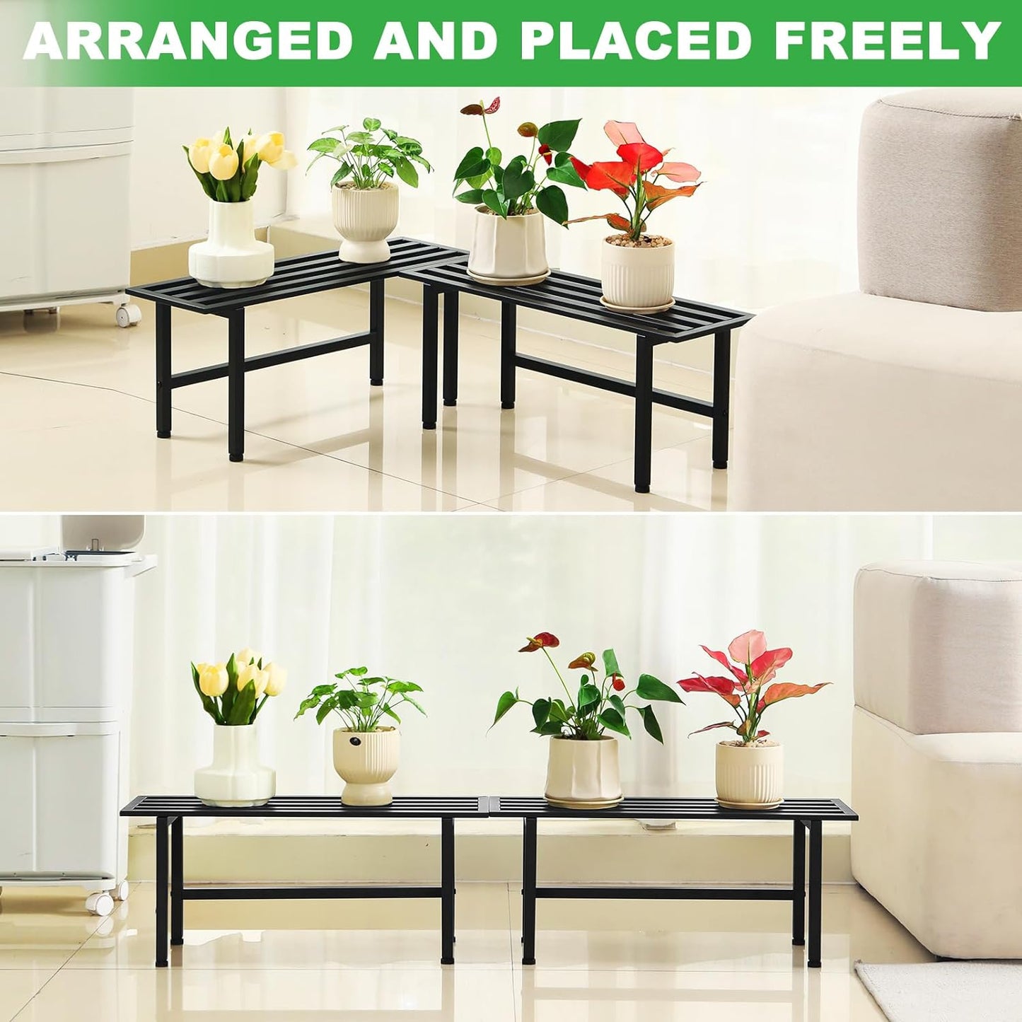 2 Pack Metal Plant Stand Outdoor Plant Shelf Indoor,1 Tier Heavy Duty 