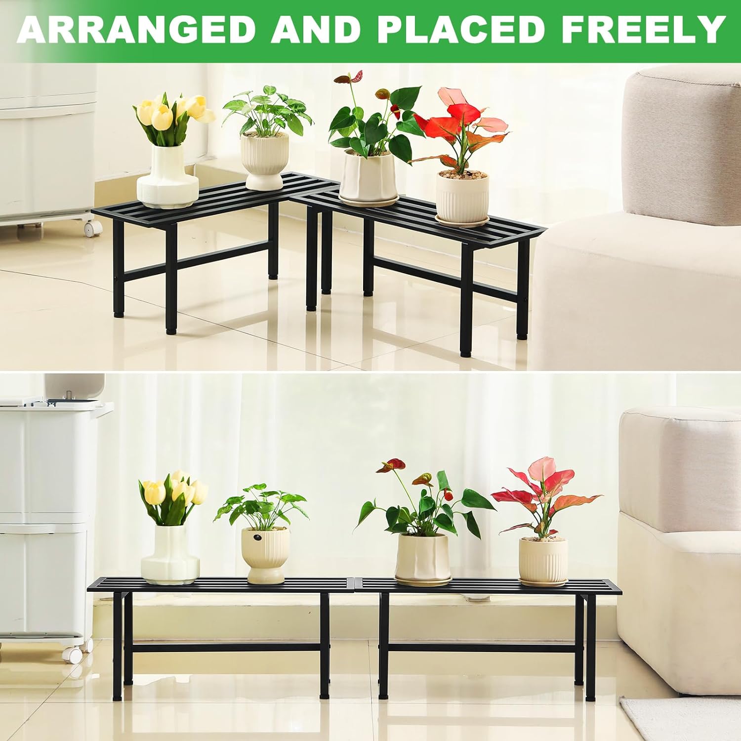 2 Pack Metal Plant Stand Outdoor Plant Shelf Indoor,1 Tier Heavy Duty 