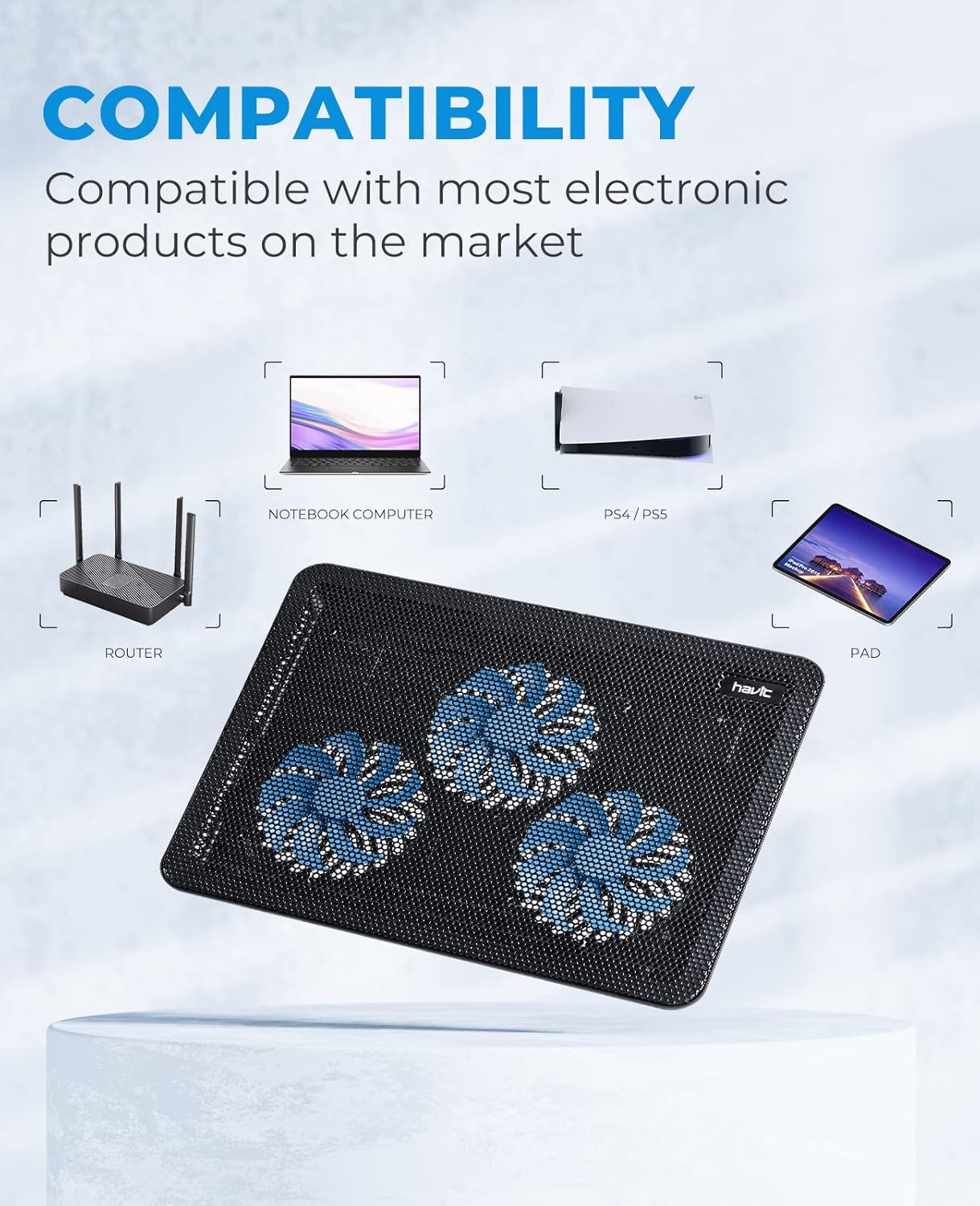 havit HV-F2056 15.6"-17" Laptop Cooler Cooling Pad - Slim Portable USB