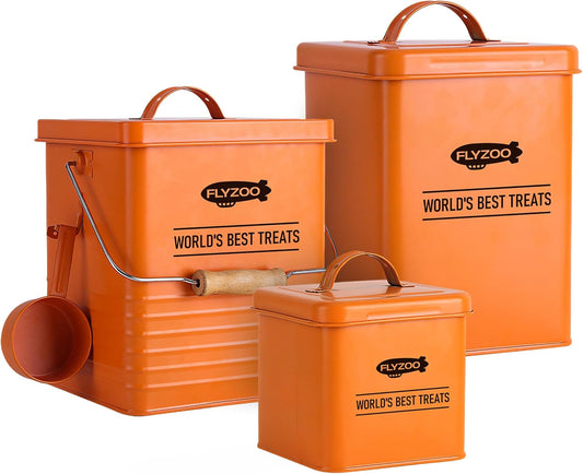 Dog and Cat Food Metal Storage Container Set, Farmhouse Pet Food Stora
