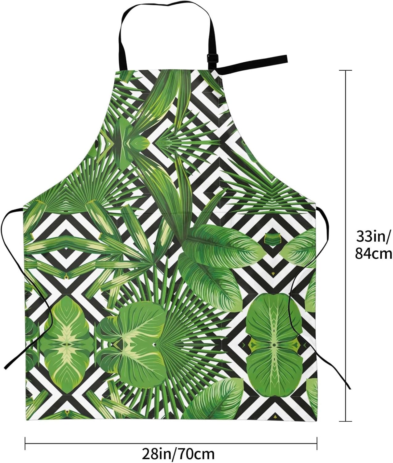 Green Leaves of Palm Tree Tropical Plant Print 28x33 In Adult Kitchen Apron with Pockets Versatile Chef Smock for Cooking Baking