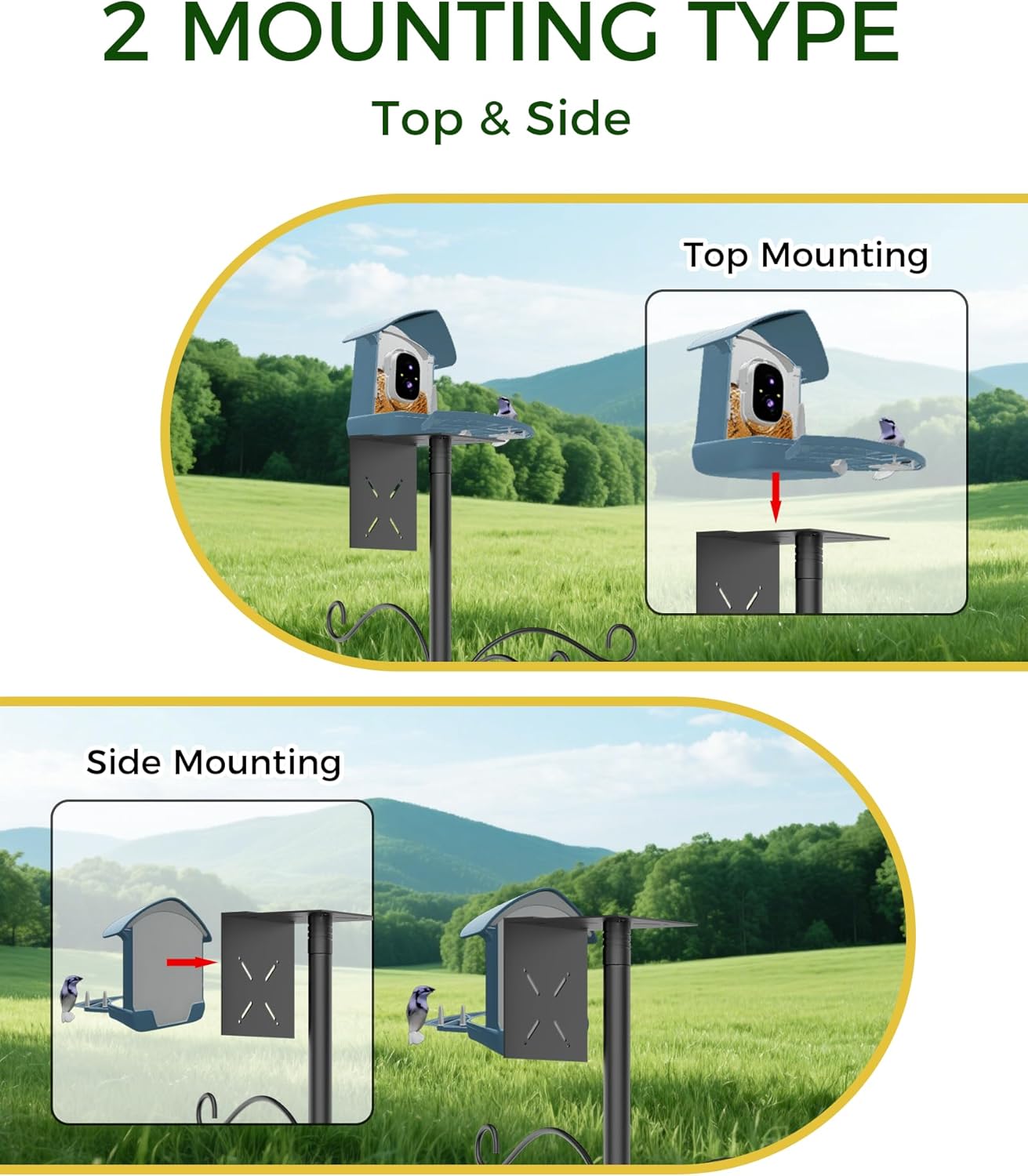 Bird Feeder Pole, 108 inch Bird Feeder Stand Station with Squirrel Proof Baffle, Outdoors Birdhouse Pole Heavy Duty, Metal Black