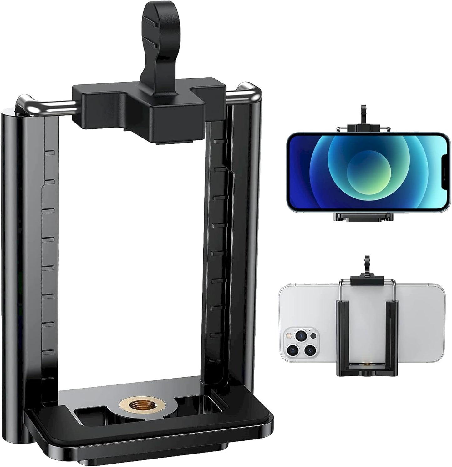 DaVoice Tripod Phone Mount 1/4" Screw Adapter, Compatible with iPhone Samsung and Cell Phones, Adjustable Smartphone Holder Attachment Clip for Tripod Camera Stand, Sturdy Universal Clamp (Black)