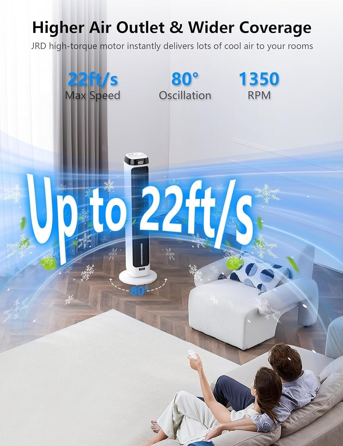 JRD 41" Evaporative Cooler with 3 Speeds, 5 Modes, Remote, 80° Oscilla