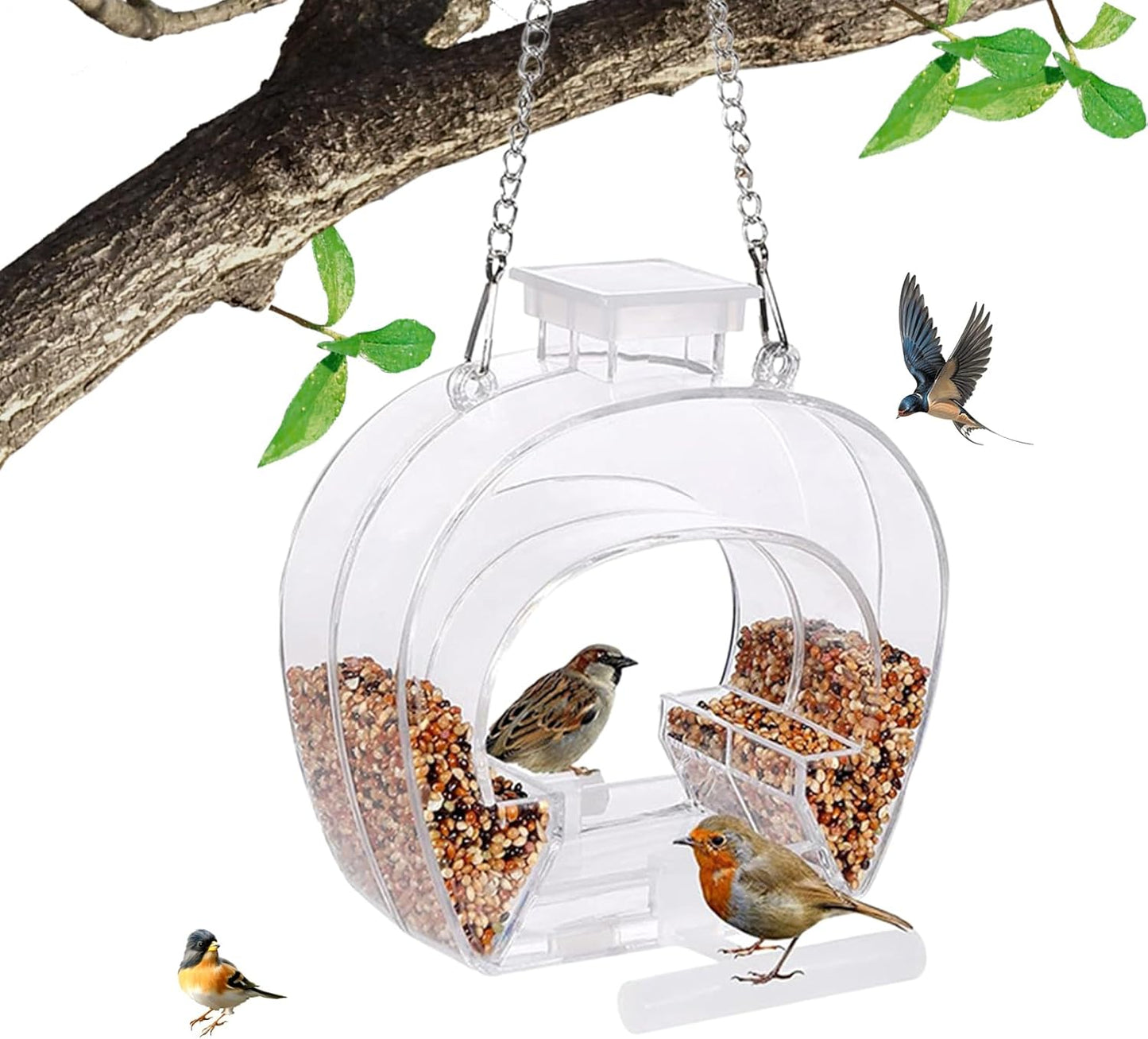 Window Bird Feeder, Clear Acrylic Perch Stand, Bird Watching Kit for Balcony, Garden Outdoor Indoor Decor, Finches Bluebirds Lovebirds Parakeets, Yard Tree Window Feeding Station