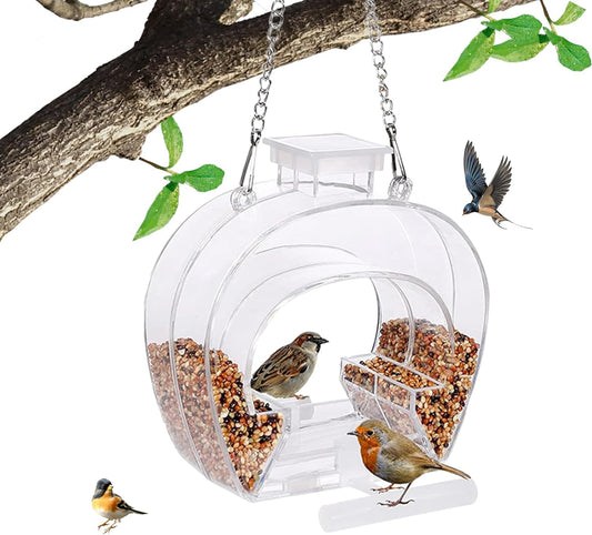 Window Bird Feeder, Clear Acrylic Perch Stand, Bird Watching Kit for Balcony, Garden Outdoor Indoor Decor, Finches Bluebirds Lovebirds Parakeets, Yard Tree Window Feeding Station