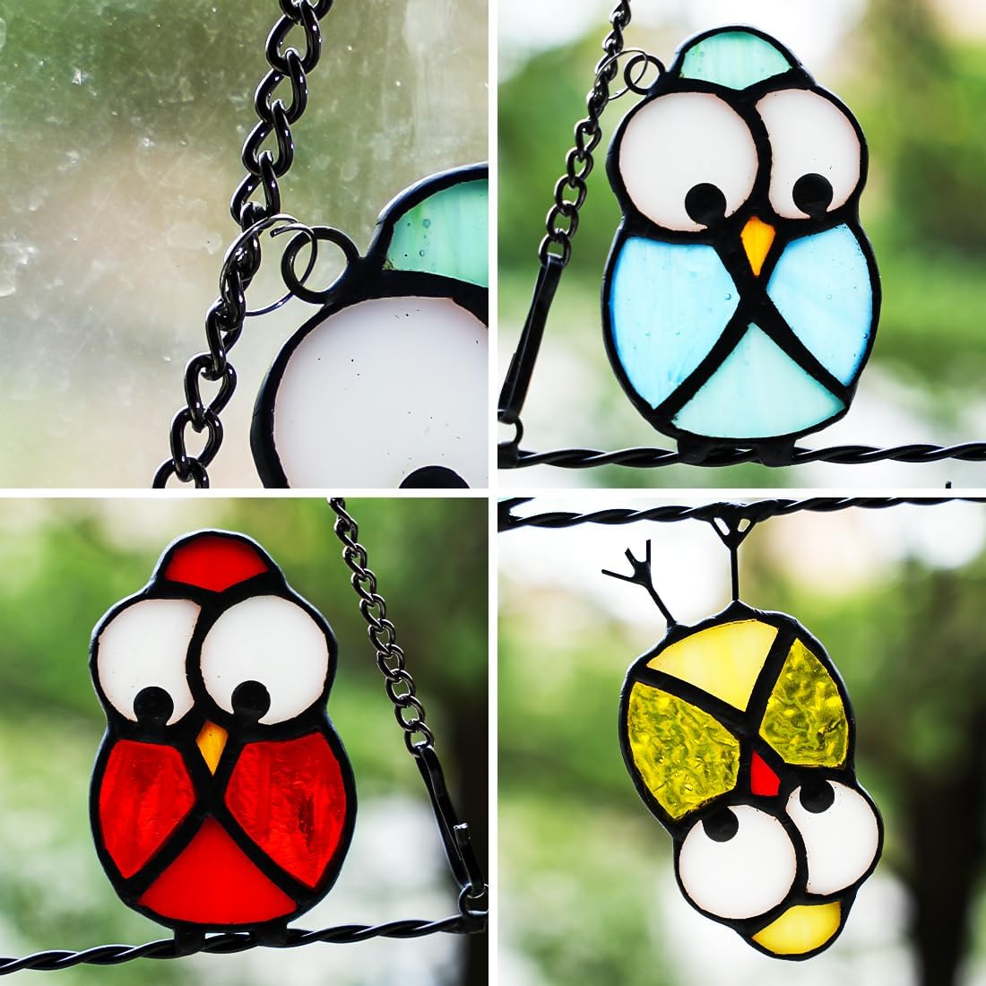Multicolor Owl Stained Glass Suncatcher for Window,Birds Stained Glass Window Hangings,Bird Suncatchers Deocr for Door Room,Owl Gifts for Mom,Grandma,Birds Gifts for Bird Lovers Women
