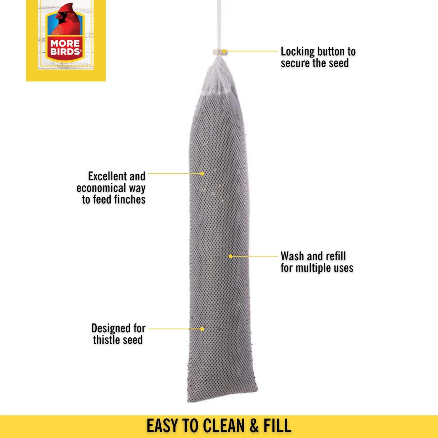 More Birds Finch Sock Bird Feeder, Nyjer or Thistle Seed, 2 lb Seed Capacity, 2 Pack
