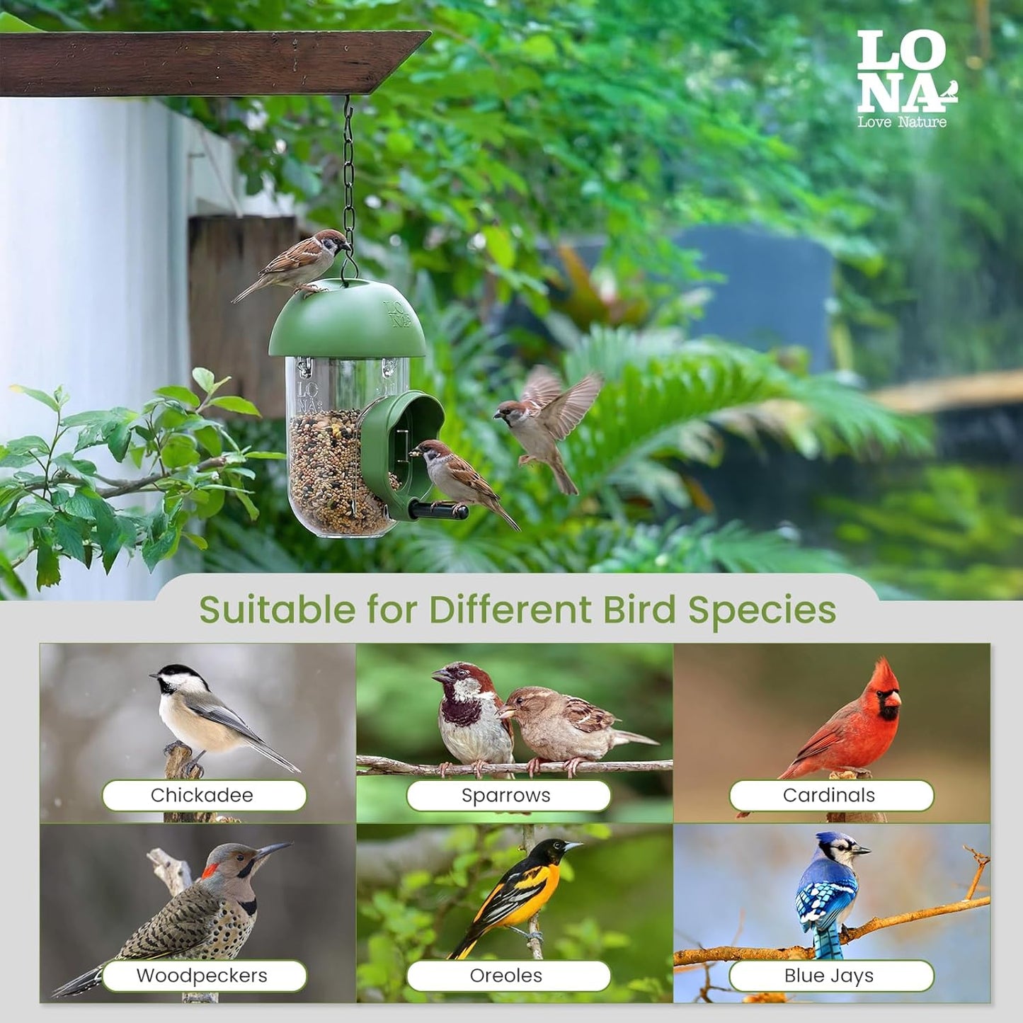 LONA Bird Feeders for Outdoors 2 Pack, Tube Birds Feeder Weatherproof with Multiple Hanging Methods, Wild Feeding Silo for Outside, 1 Port