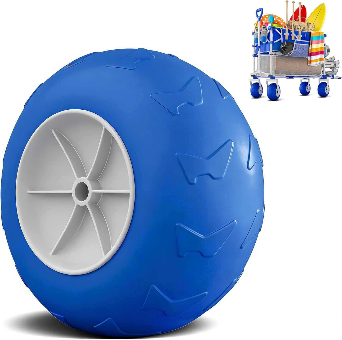 9" All-Terrain Balloon Wheel (Single), Replacement Front and Rear Wheels for CAtArt Double-Deck Beach Wagon (Blue & White)