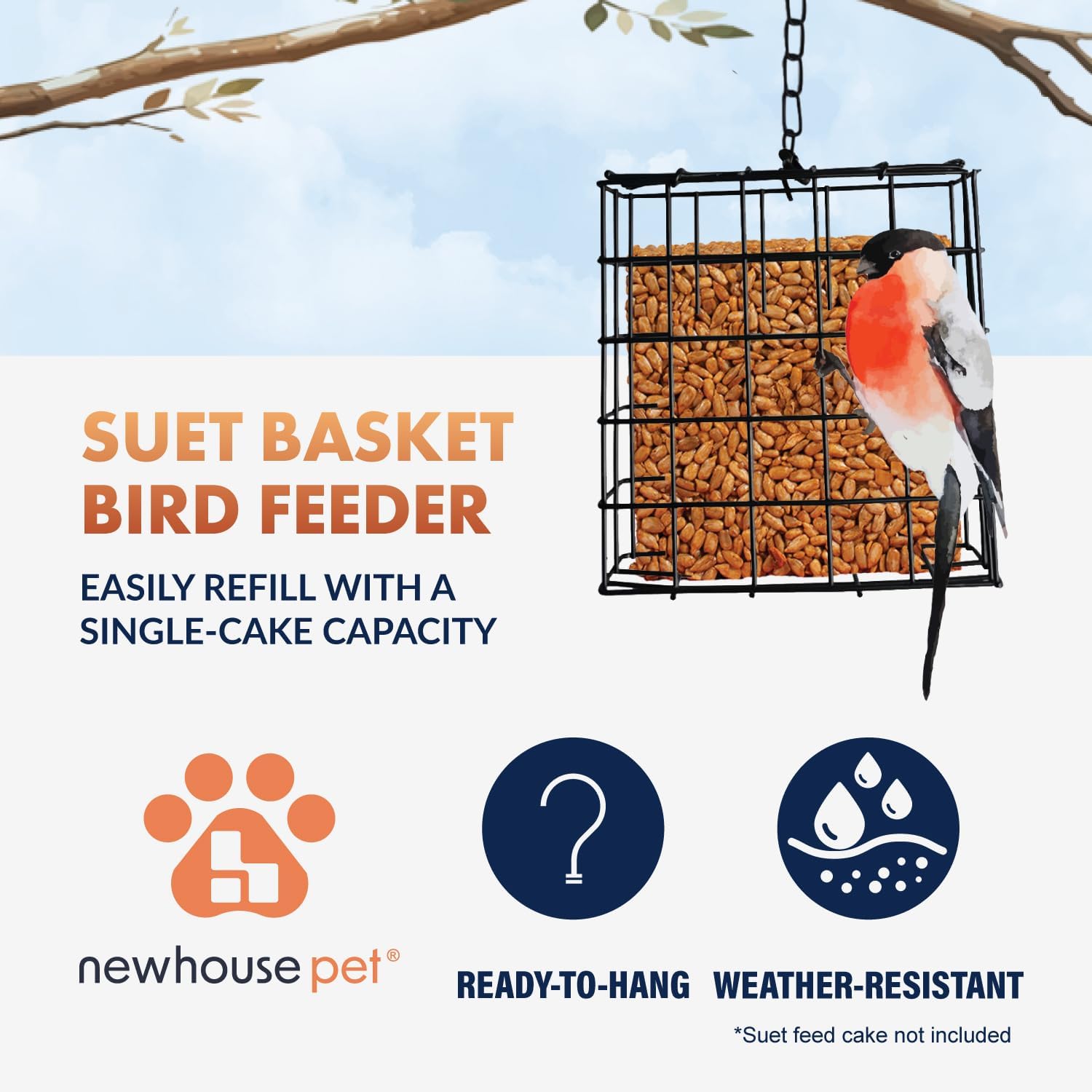 Newhouse Pet Single Cake Suet Basket Bird Feeder NHP-Suet-BLK, Small H