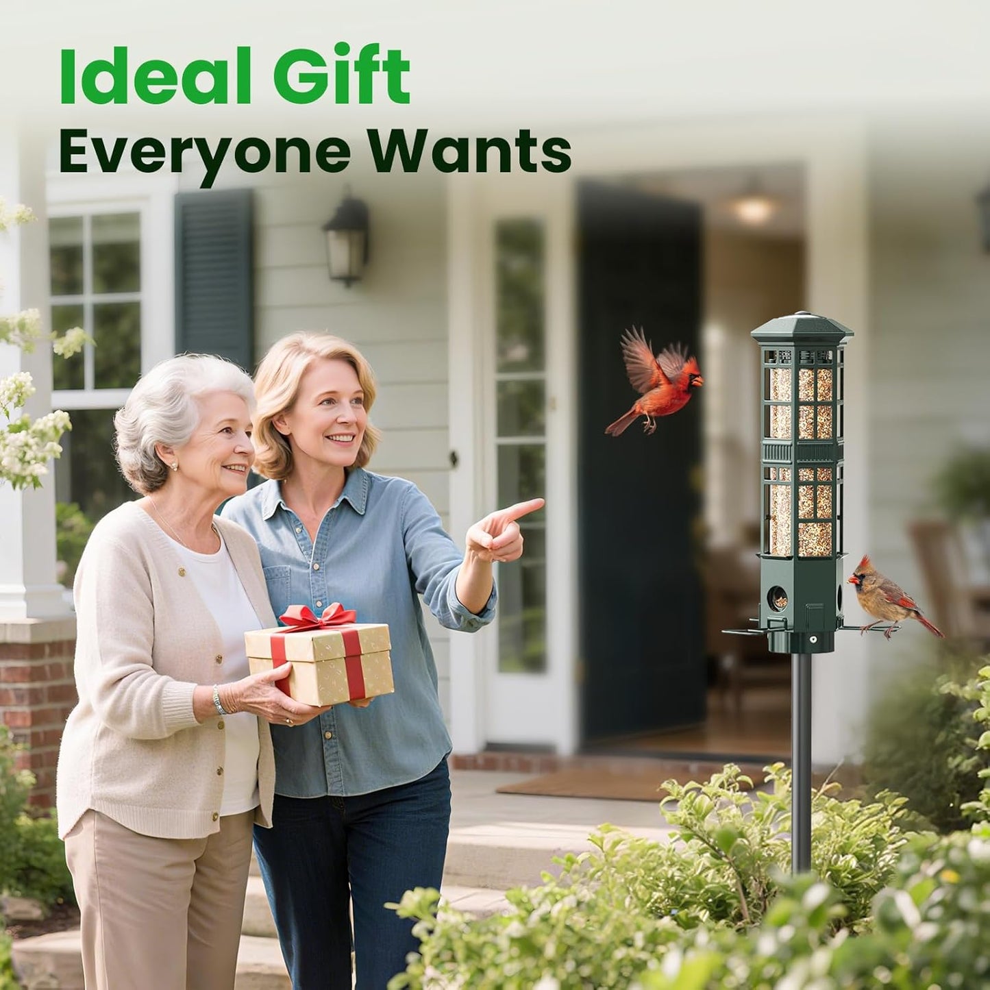 Squirrel Proof Bird Feeder for Outdoors, Gravity Spring Hanging Metal 