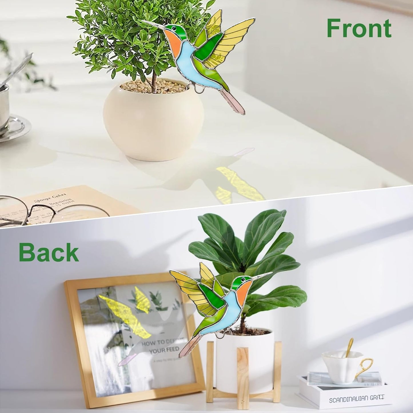 Hummingbird Stained Glass Suncatcher Decor for Indoor Outdoor Plants-P