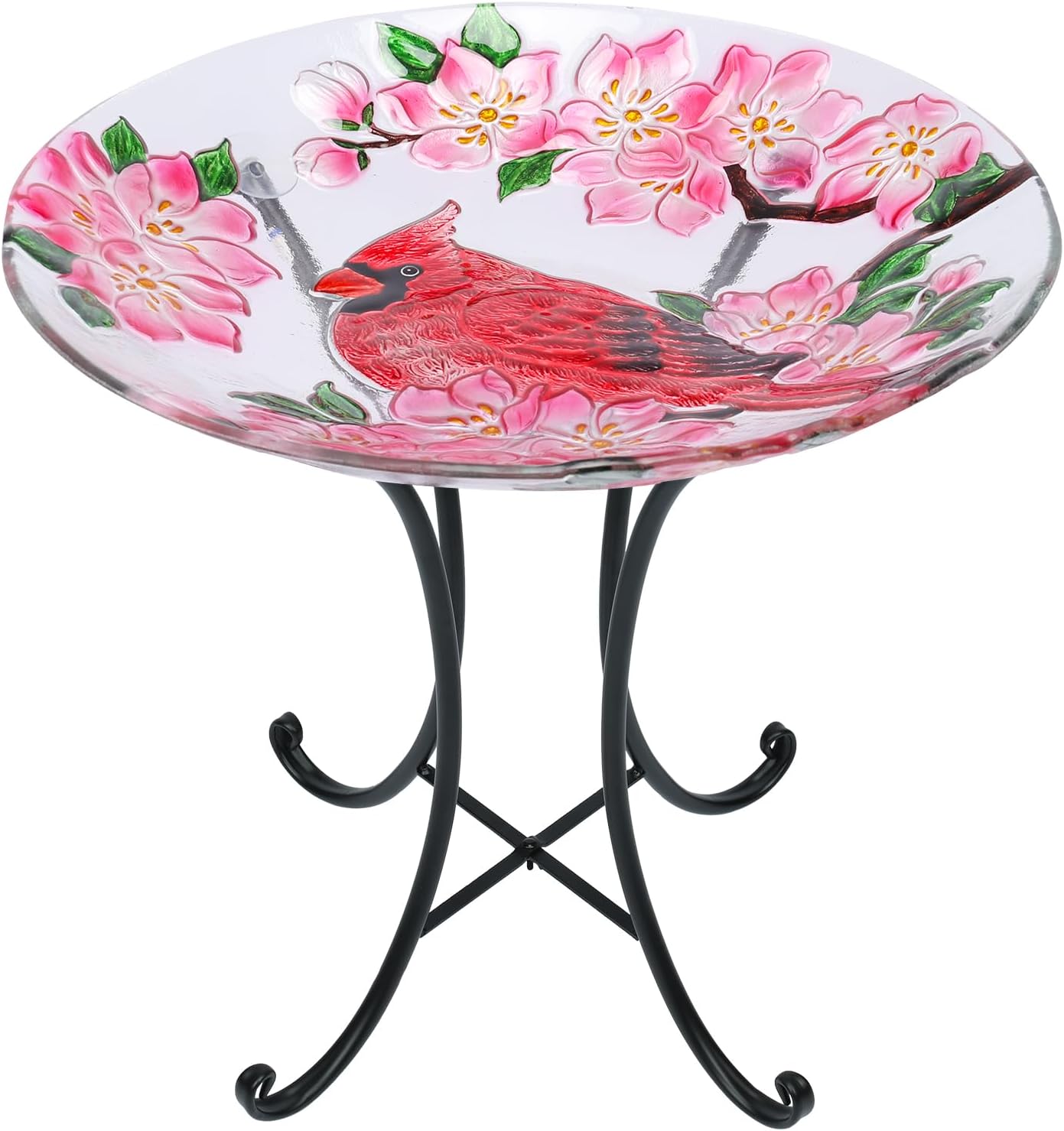 MUMTOP Outdoor Glass Birdbath with Metal Stand for Outside Lawn Yard G