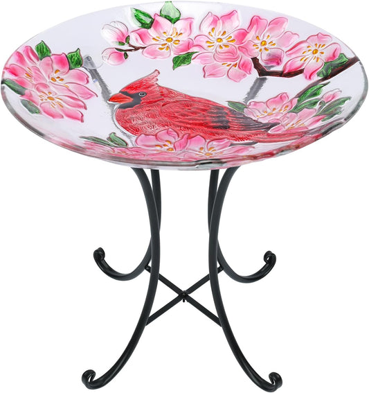 MUMTOP Outdoor Glass Birdbath with Metal Stand for Outside Lawn Yard G