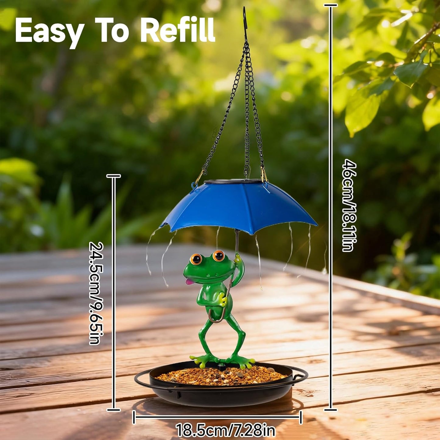 Solar Bird Feeders for Outdoors Hanging Garden Decor - Metal Frog Outdoor Figurine Solar Lights Hummingbird Feeder, Waterproof Wild Bird Feeders Garden Gifts for Women, Mom