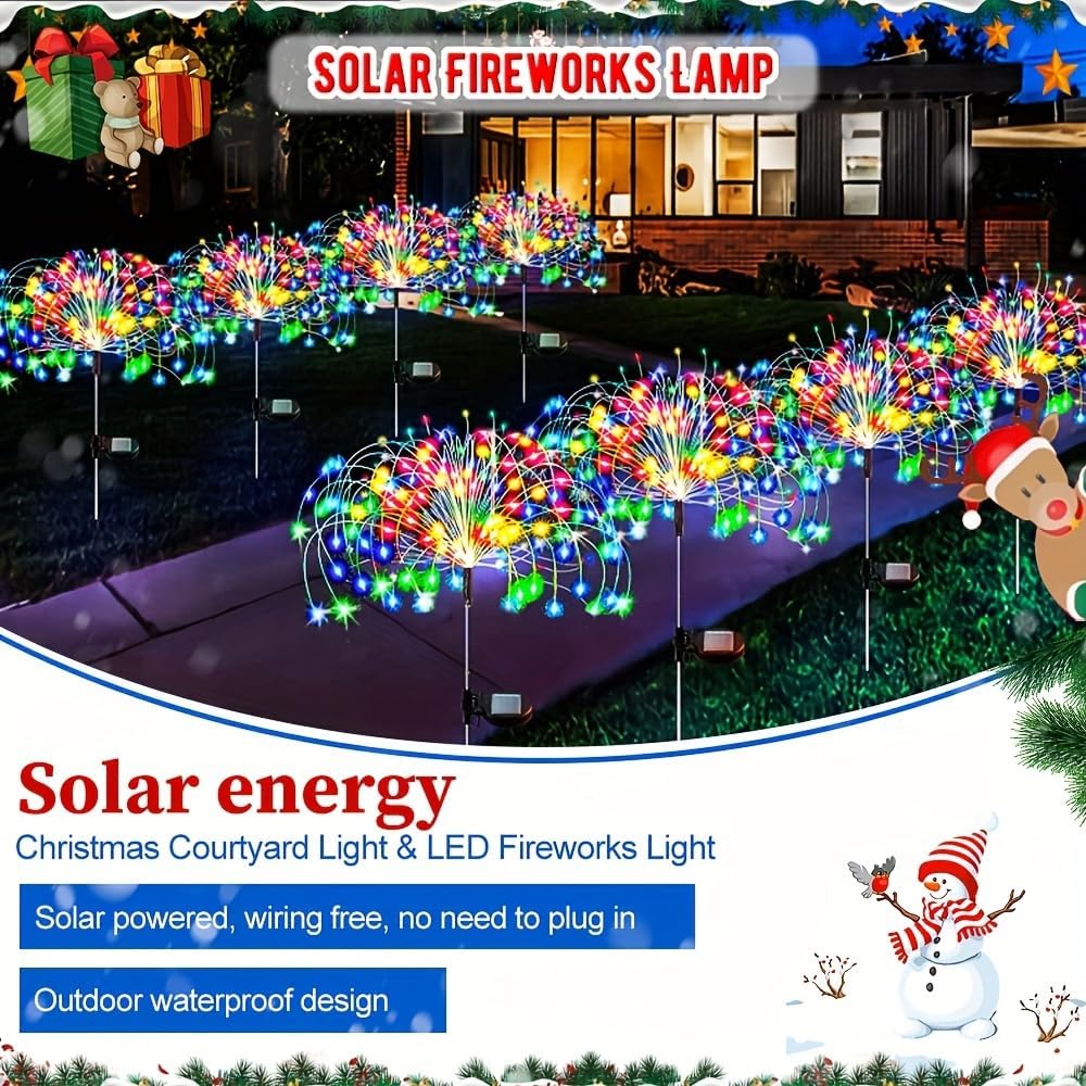 1 Pack Solar Firework Light, Waterproof Lawn Lamp Lights with 8 Lighting Modes,Holiday Decorations Lights Outdoor Lighting Decoration (Multicolor,8 Mode 60LEDS)