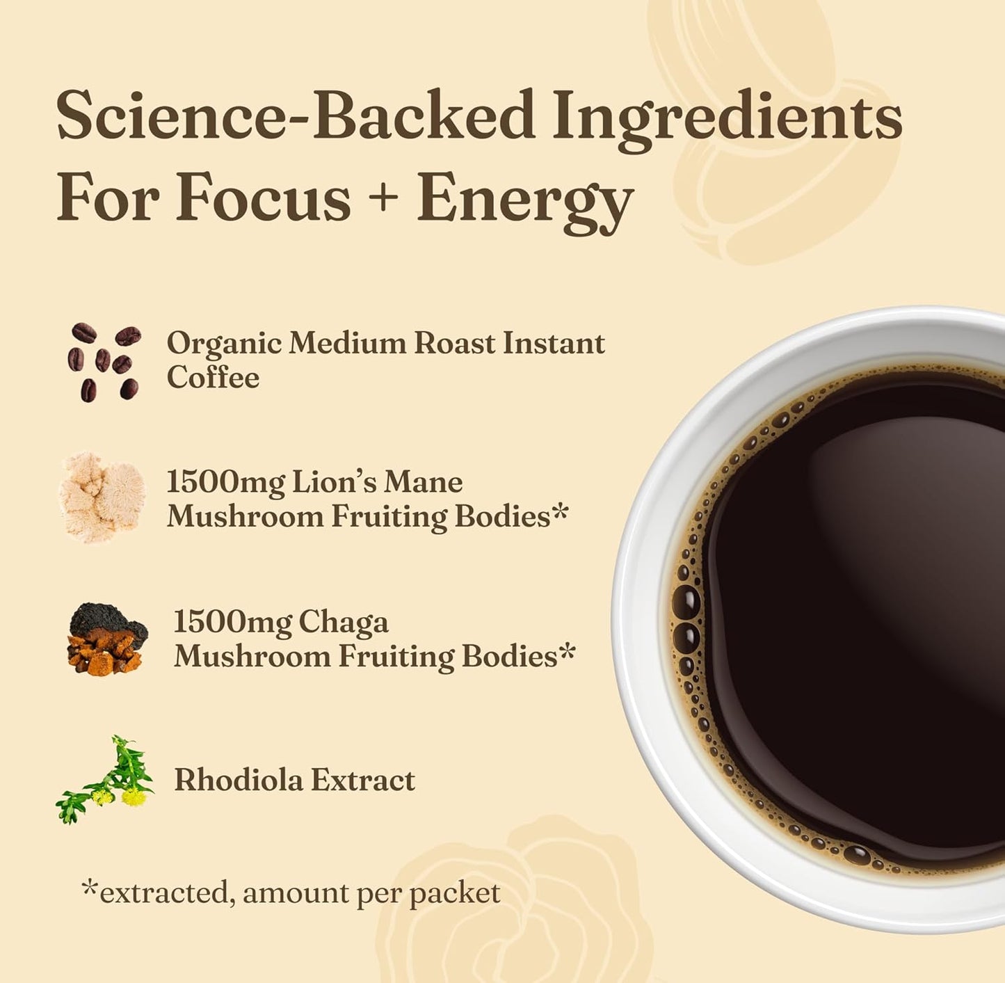 Four Sigmatic Focus Organic Mushroom Coffee | Instant Mushroom Coffee 