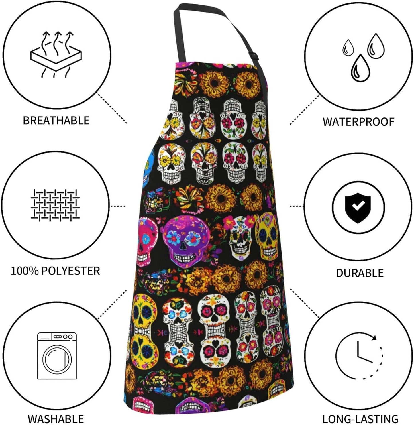 Rose Skull print Waterproof chef's apron with pocket apron for kitchen cooking baking barbecue and gardening