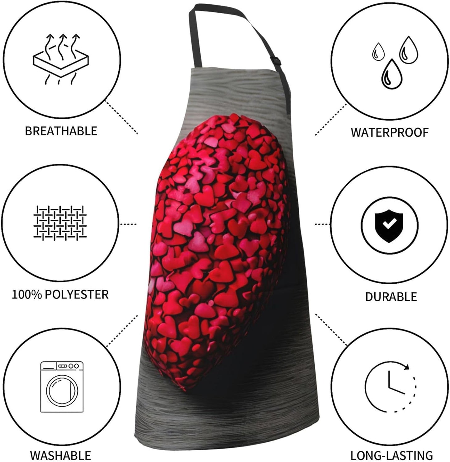 Falling Red Hearts print Waterproof chef's apron with pocket apron for kitchen cooking baking barbecue and gardening