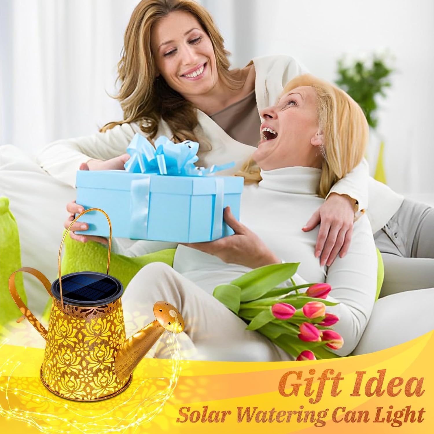 Solar Lights Outdoor Decorative, Metal Solar Watering Can Lights Water