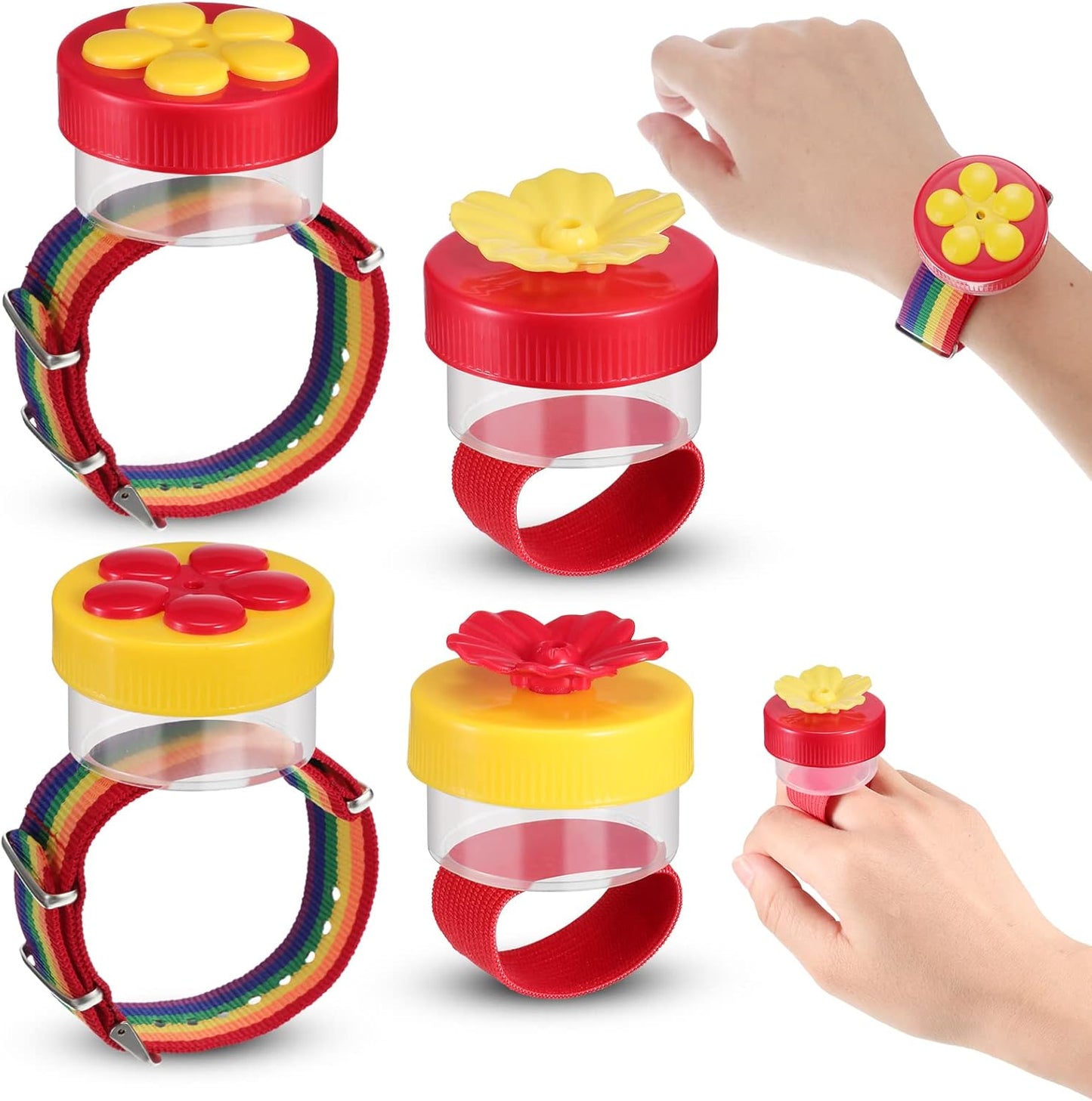 Zopeal 4 Pieces Hummingbird Wrist Feeder for Outdoor Hummingbird Hand Feeder Feeding Perch Feed with Adjustable Strap Flower Held Mini Hand Feeding Tools (Ring and Wrist Style)