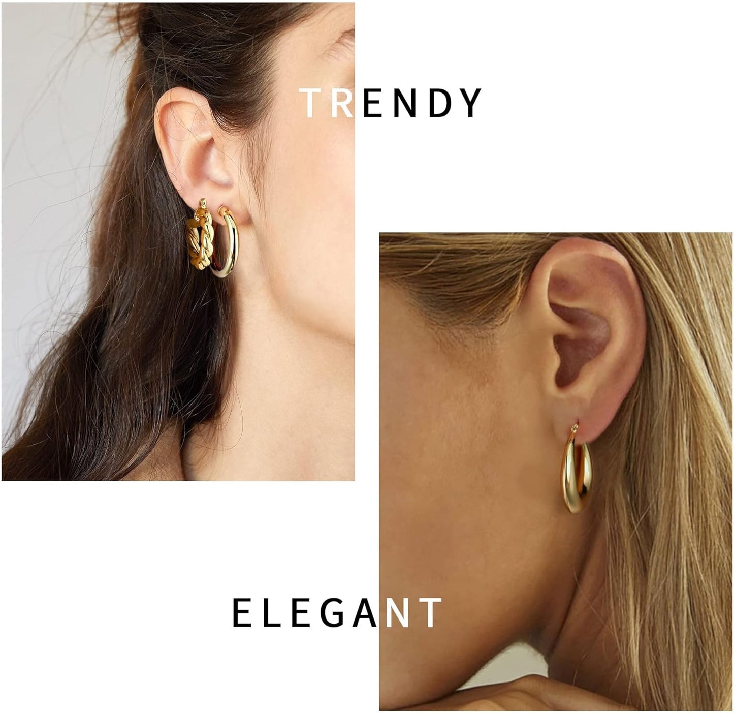Yesteel 9 Pairs Gold Hoop Earrings for Women, 14K Real Gold Plated Chu
