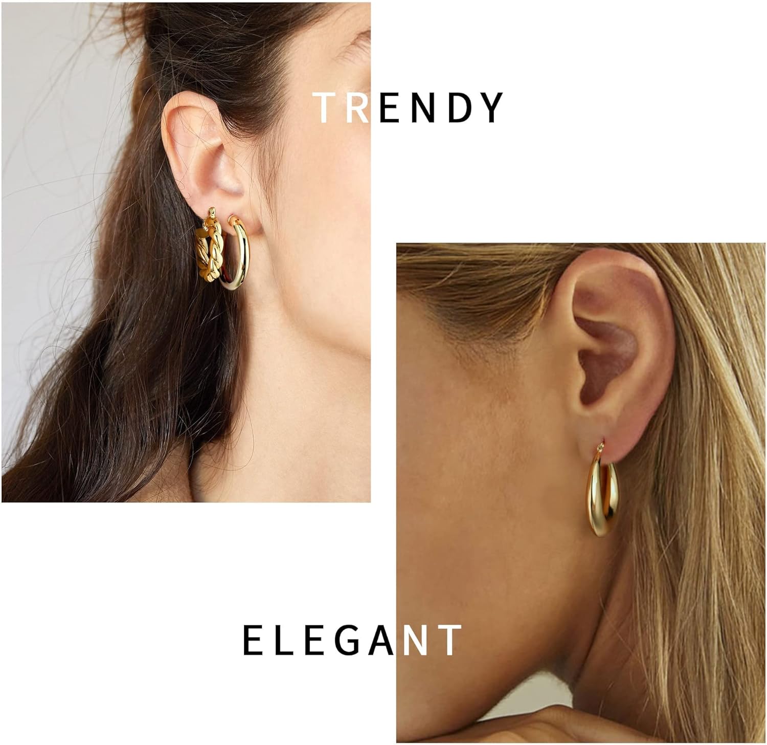 Yesteel 9 Pairs Gold Hoop Earrings for Women, 14K Real Gold Plated Chu