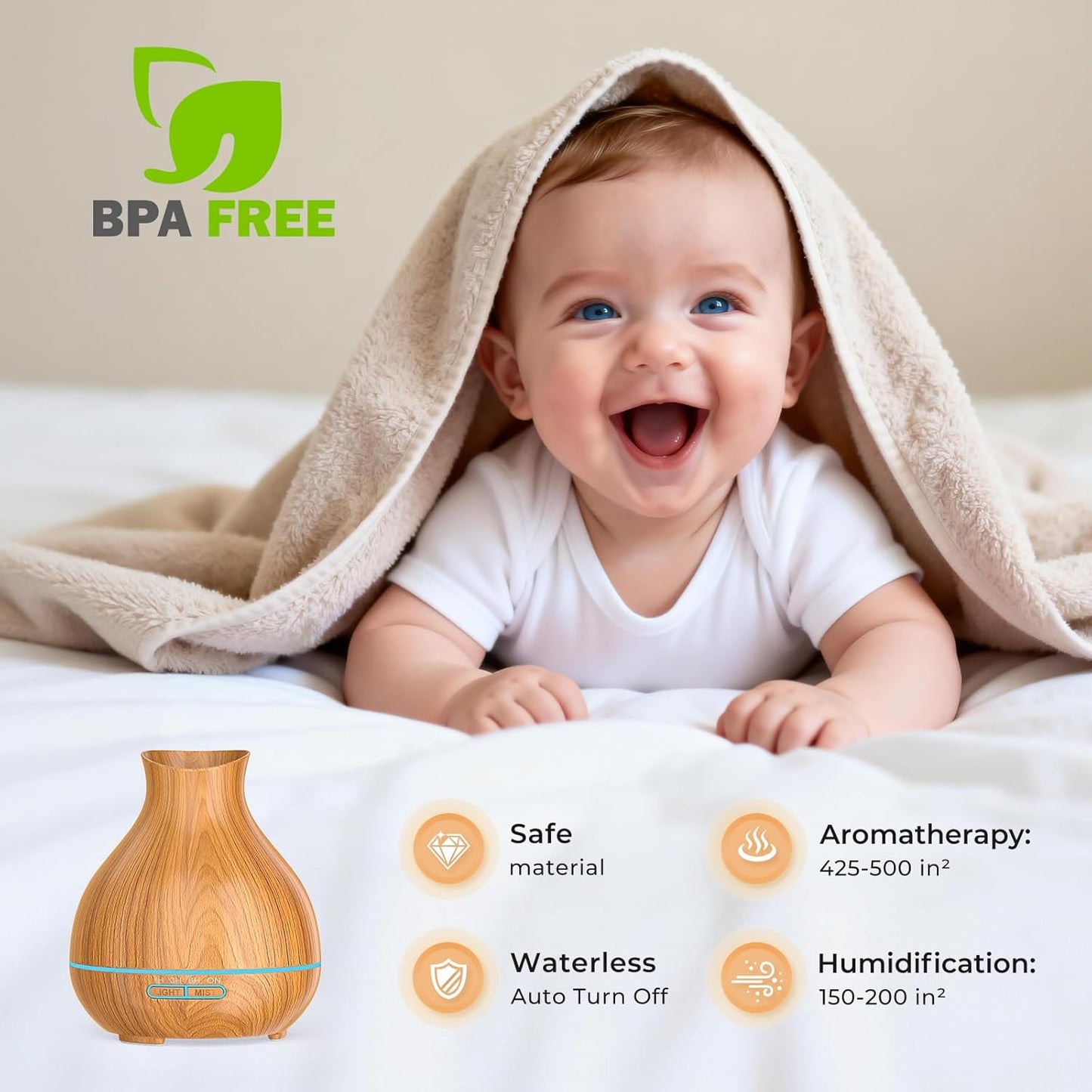 BZseed Aromatherapy Essential Oil Diffuser 550ml 12 Hours Wood Grain A