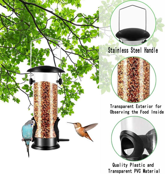 Metal Bird Feeder, Tube Bird Feeders for Outdoors Hanging, Heavy Duty Chew-Proof and Rust-Proof Tube Bird Feeder, Weatherproof & Steel Hanger, Attracting for Wild Birds (Black)