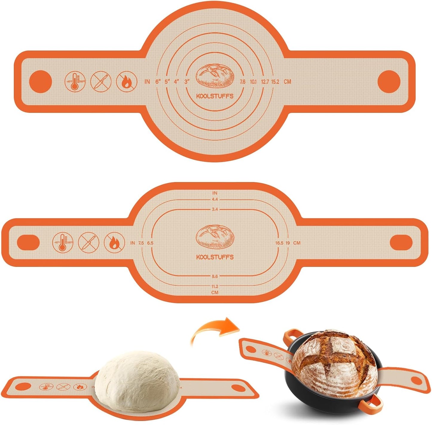 Silicone Bread Sling Oval and Round, 2Pcs Non-Stick Reusable Bread Sling, Sourdough Tools & Dutch Oven Accessories, Orange